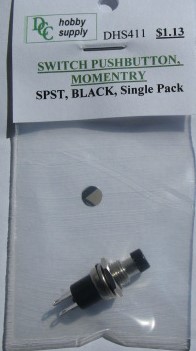 Switch, Push-Button Momentary, SPST Black - Click Image to Close